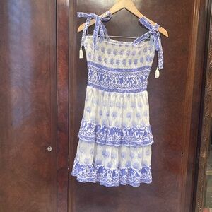 Bell by Alicia Bell Smocked Blue White Tie Shoulder dress